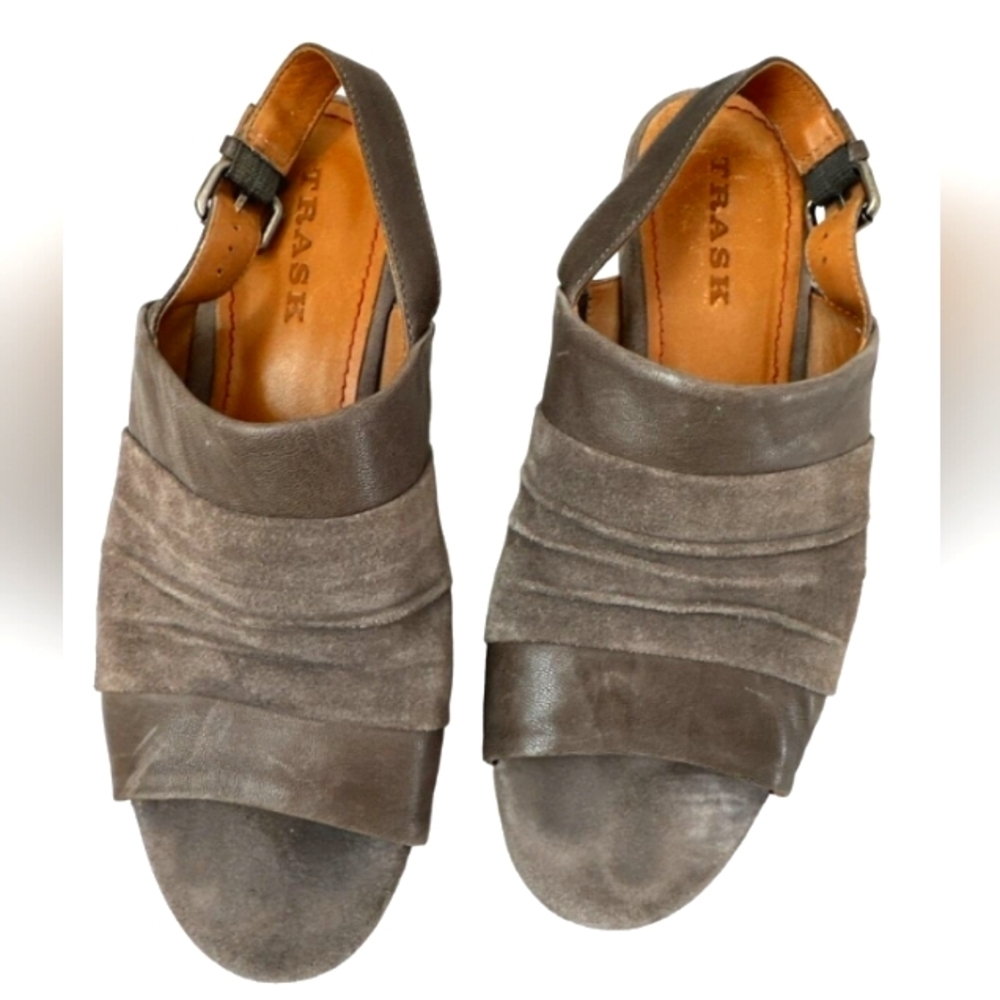 Sundance Shari Wedge Suede Leather Open toe Shoes Size 7.5 Trask - Picture 2 of 9
